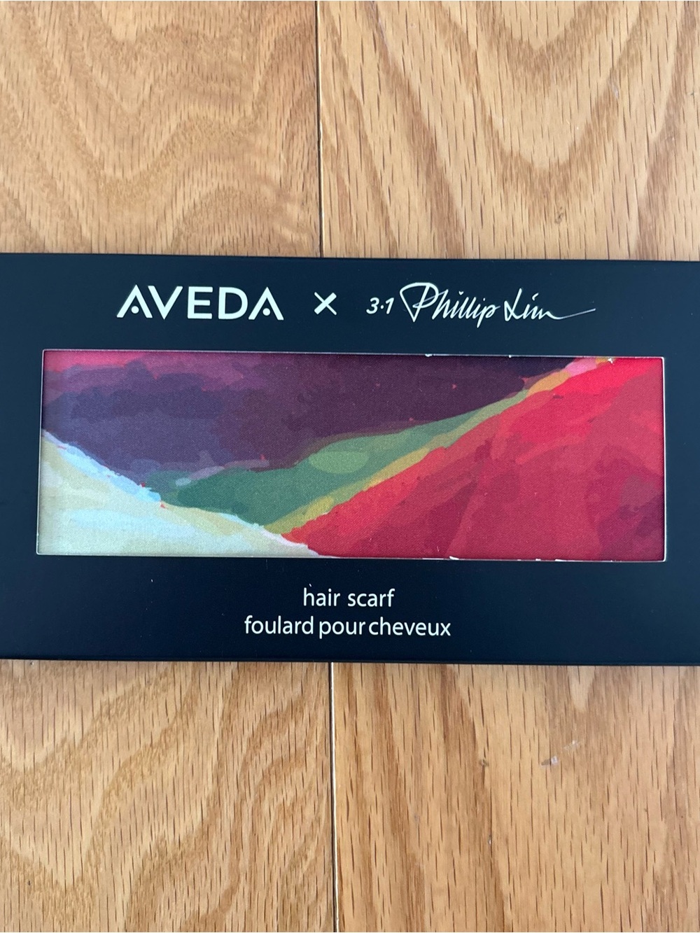AVEDA Multi-Color Abstract Print Hair Scarf — Red, Green, Purple